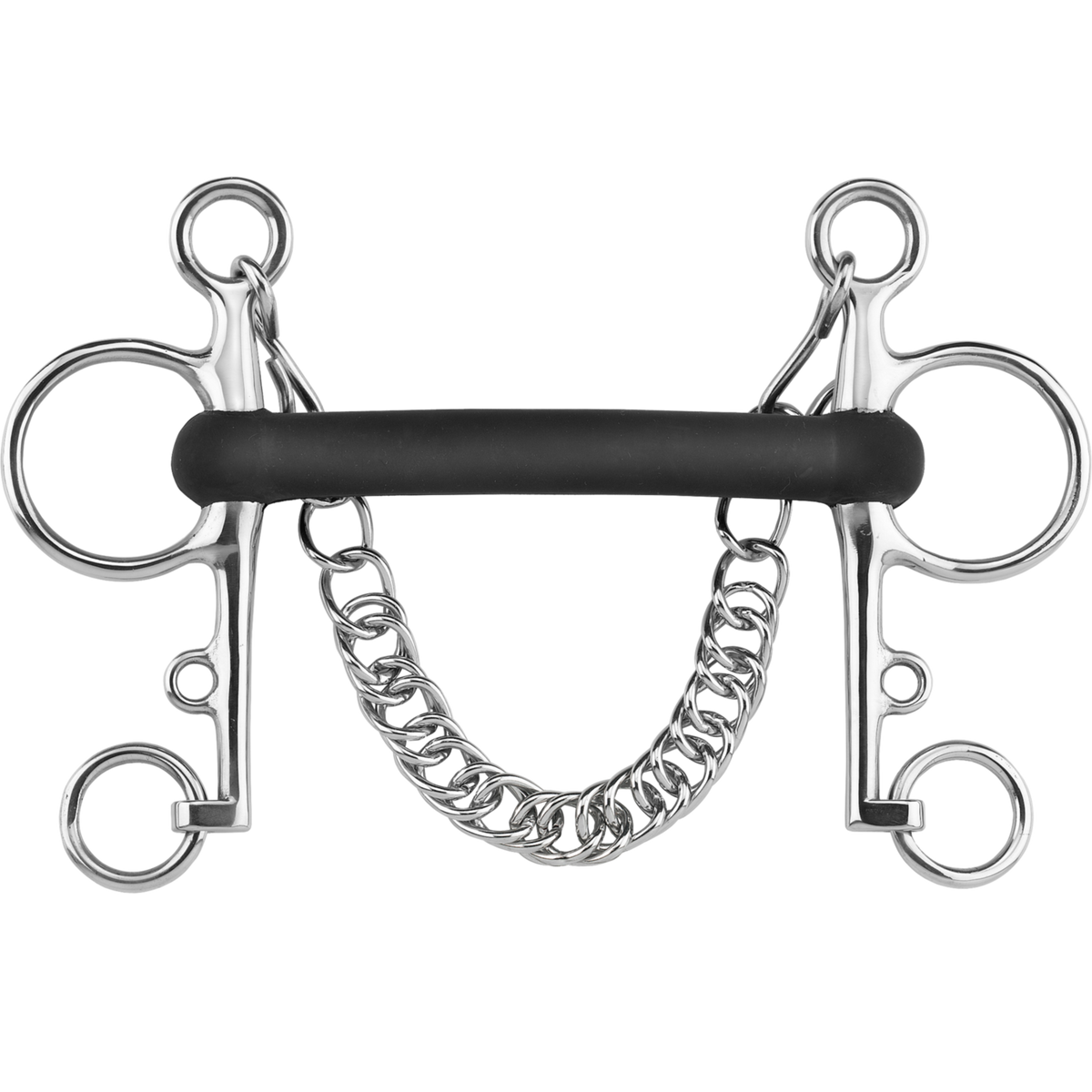 Pelham cu muștiuc fix (Mullen) din cauciuc vulcanizat, 18 mm, rigid - oțel inoxidabil