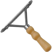 Greblă de subțiat cu mâner din lemn, zimțată pe ambele părți, dimensiuni 150 x 35 mm