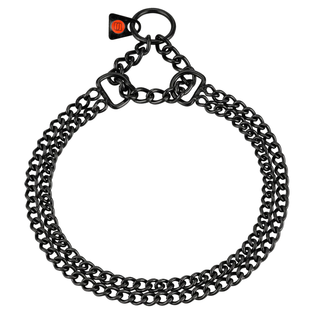 Двуредова яка Martingale, плоски полирани звена – черна неръждаема стомана, 2.0 мм