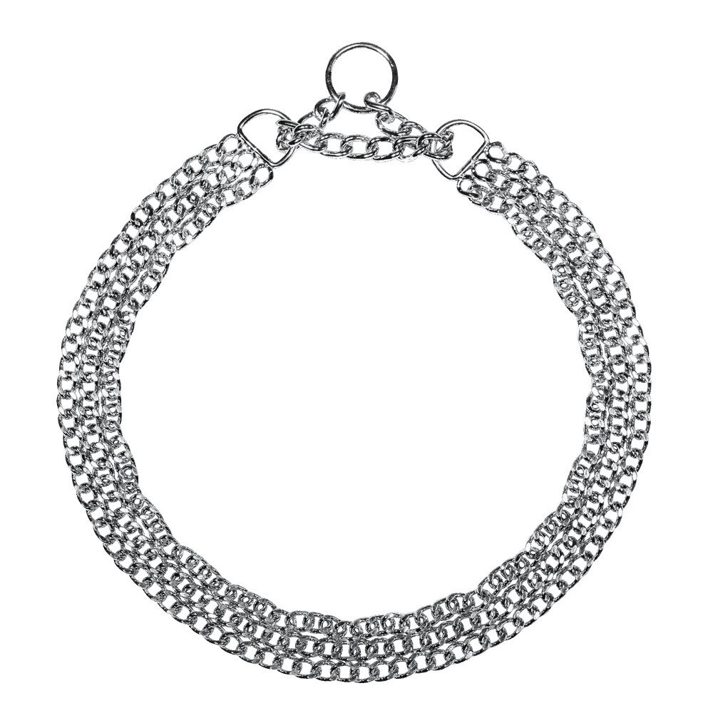 Триредов нашийник Martingale, плоски полирани звена – хромирана стомана, 2.0 мм