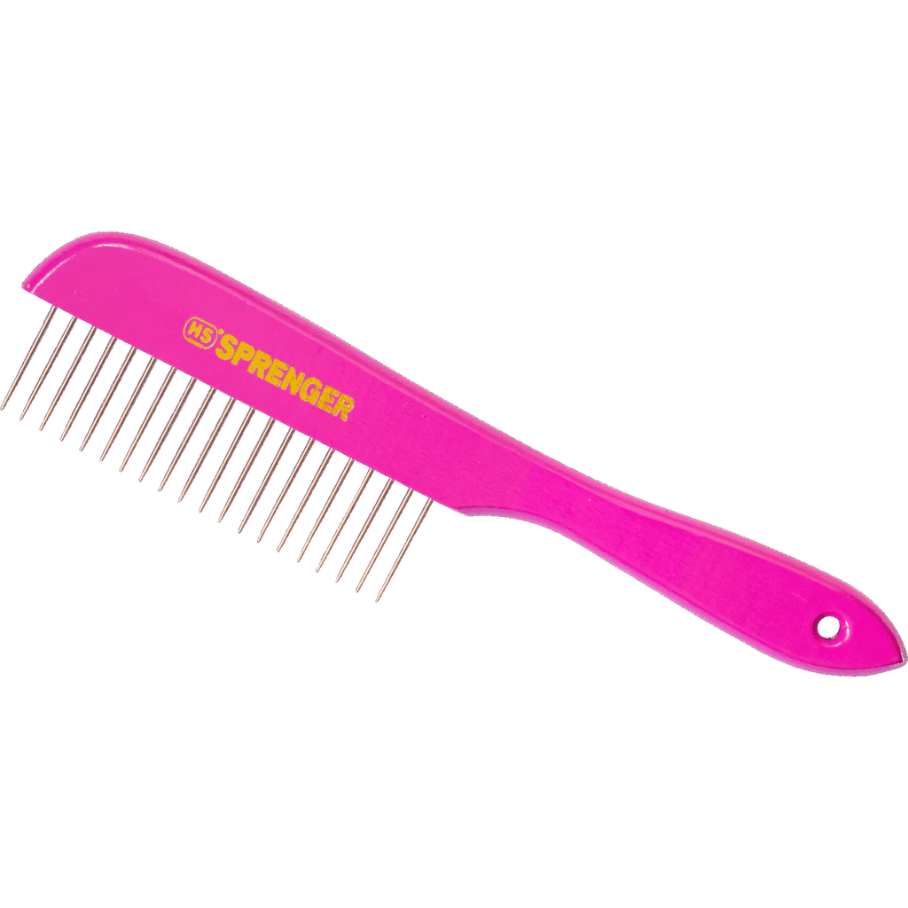 Гребен за кучета – 230 x 25 мм, 30 мм метални зъбци – дървен, розов