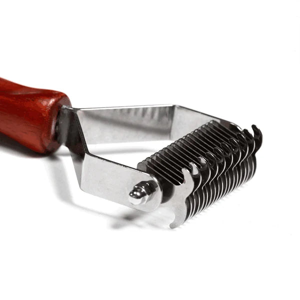 Двустранна четка за подкосъм – дървена дръжка и косъмчета от неръждаема стомана