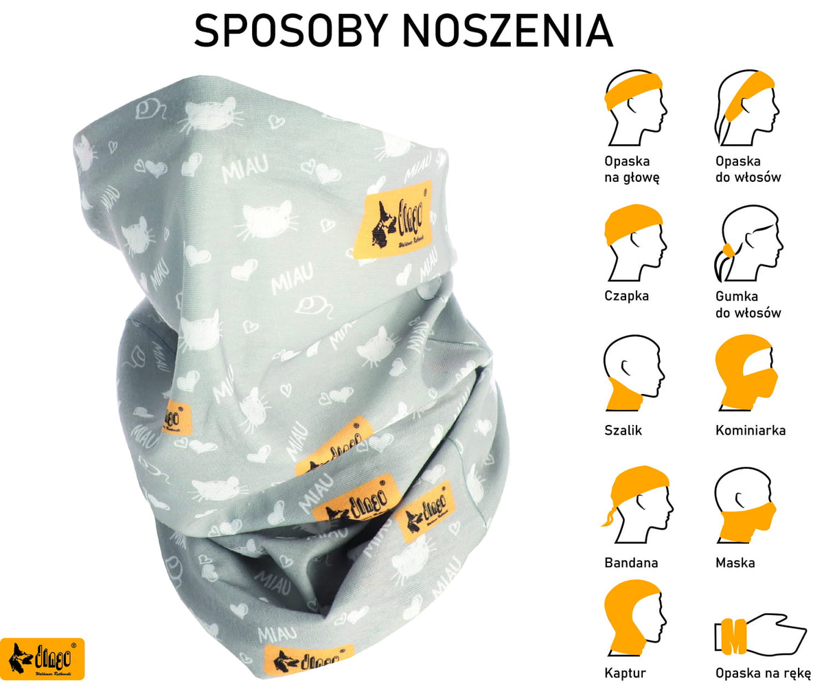 Bandana multifuncțională cu model pisică gri