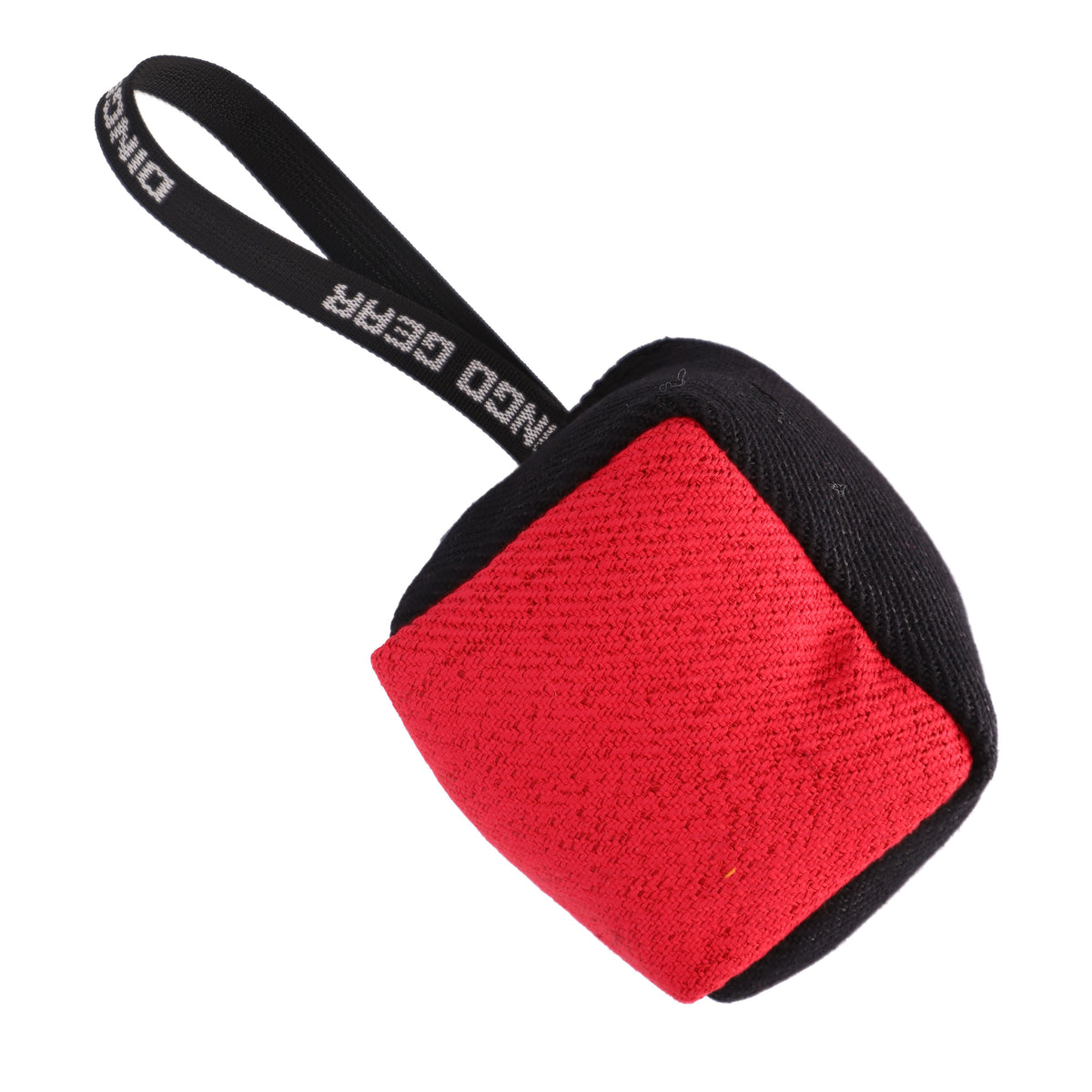 Dingo Gear – текстилна играчка тип пръстен за дърпане с дръжка, „куб“ 10 × 10 см