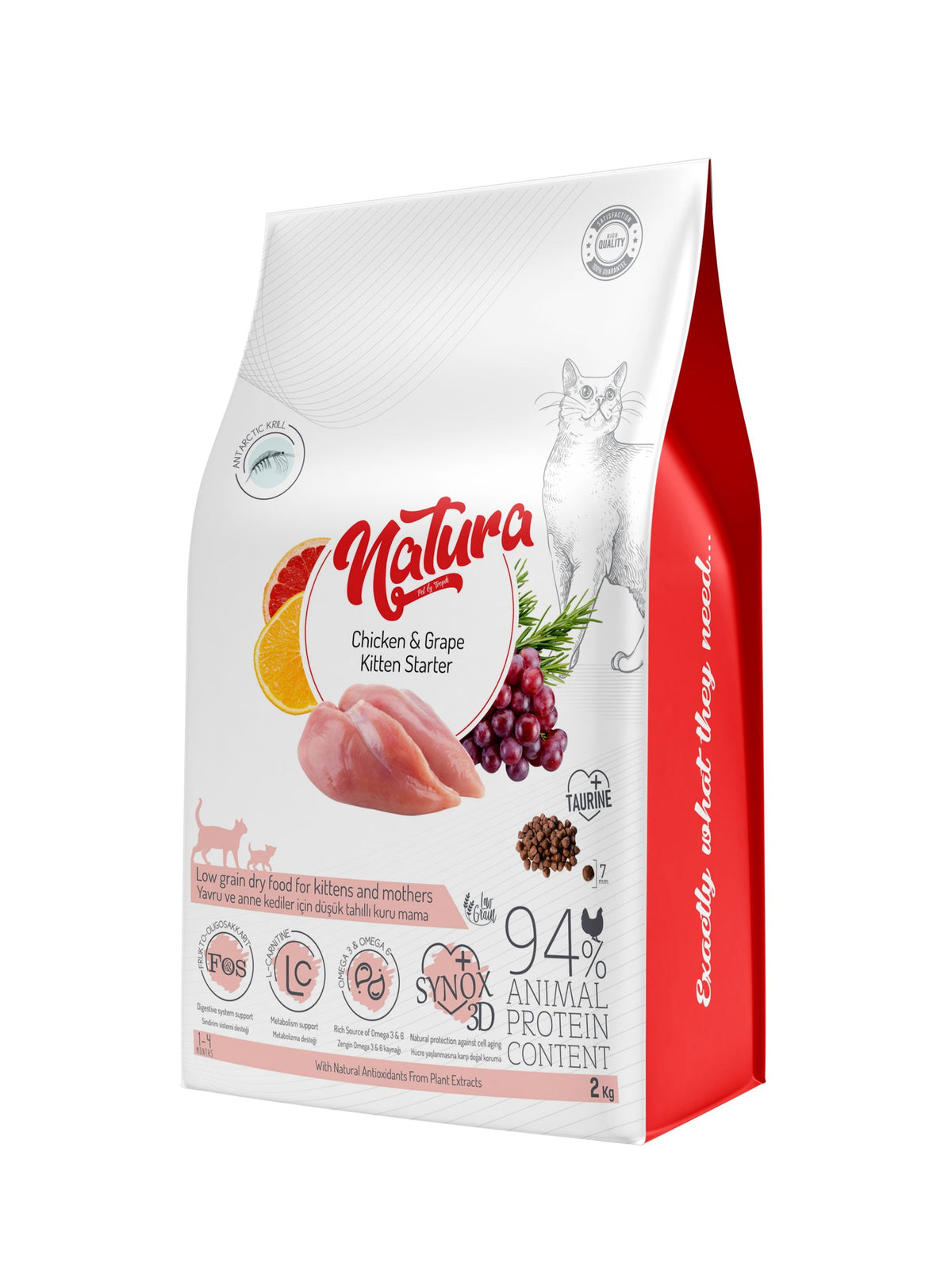 Суха храна за котенца Kitten Starter Natura с ниско съдържание на зърна и пилешко месо, 2 кг