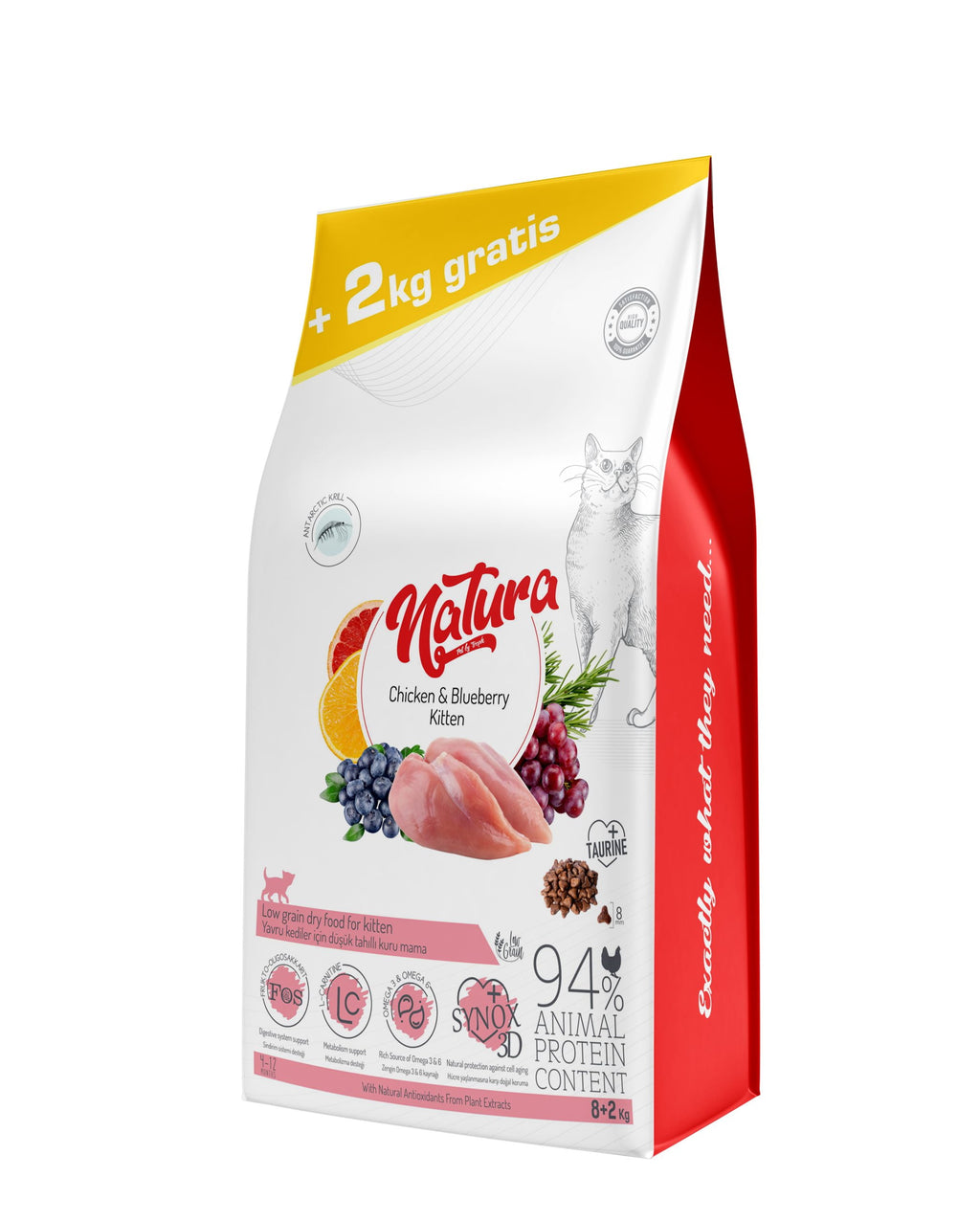 Мостра суха котешка храна Natura Low Grain за котенца с пилешко и боровинки 200 г