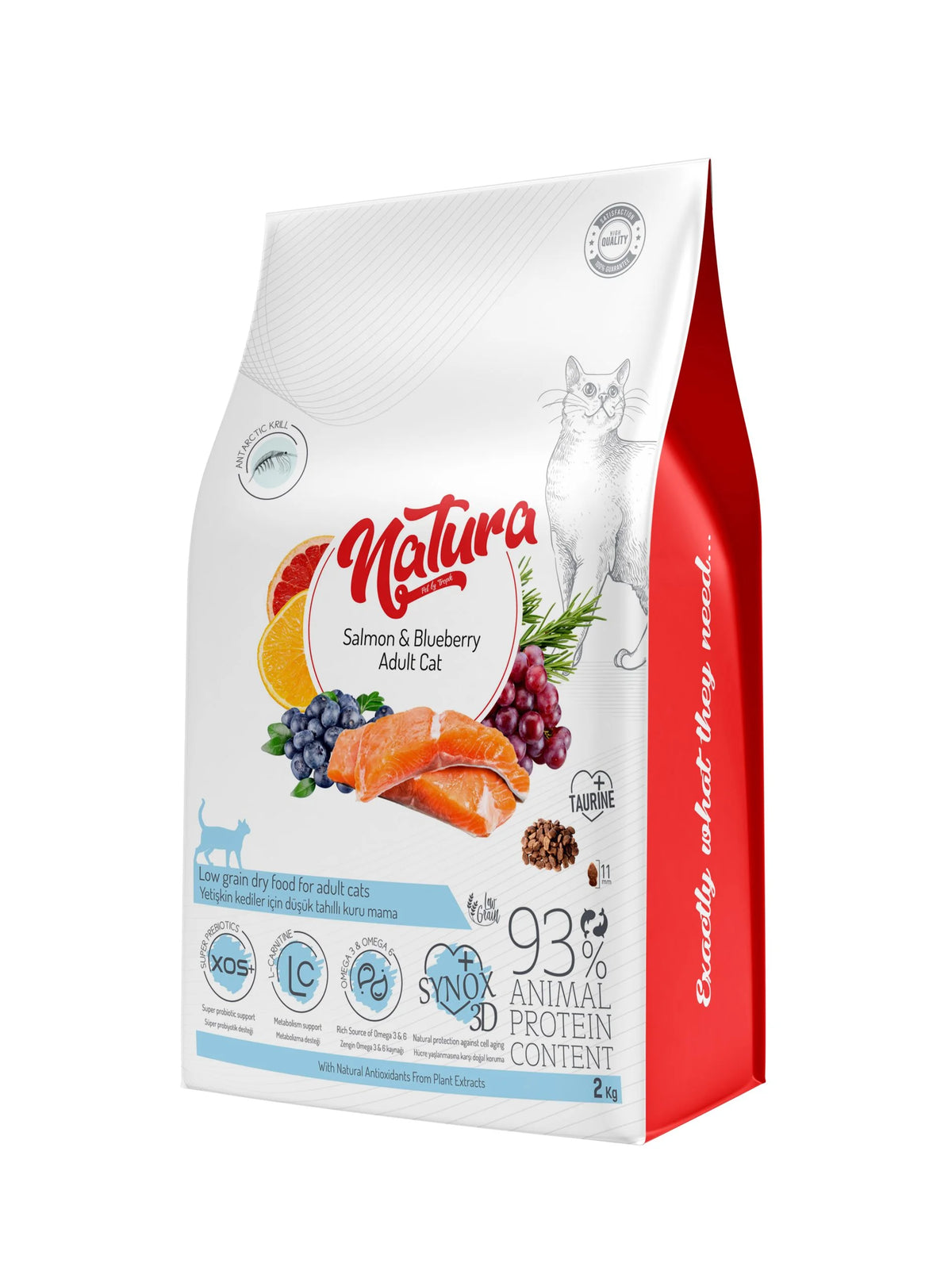 Суха храна за котки Natura Low Grain Adult със сьомга и боровинки, 2 кг