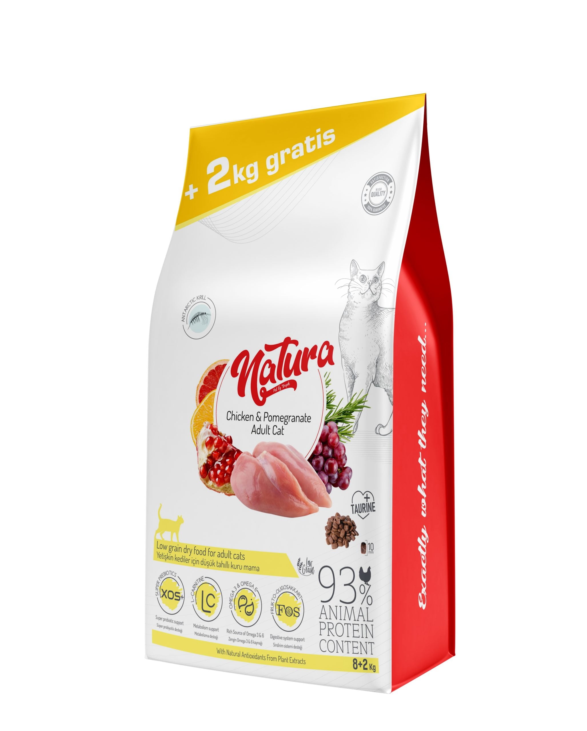 Суха храна за възрастни котки Natura Low Grain с пилешко месо и нар