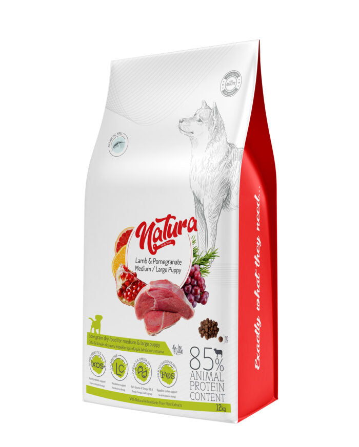 Храна за кученца Natura Low Grain за средни и големи породи с агнешко и нар