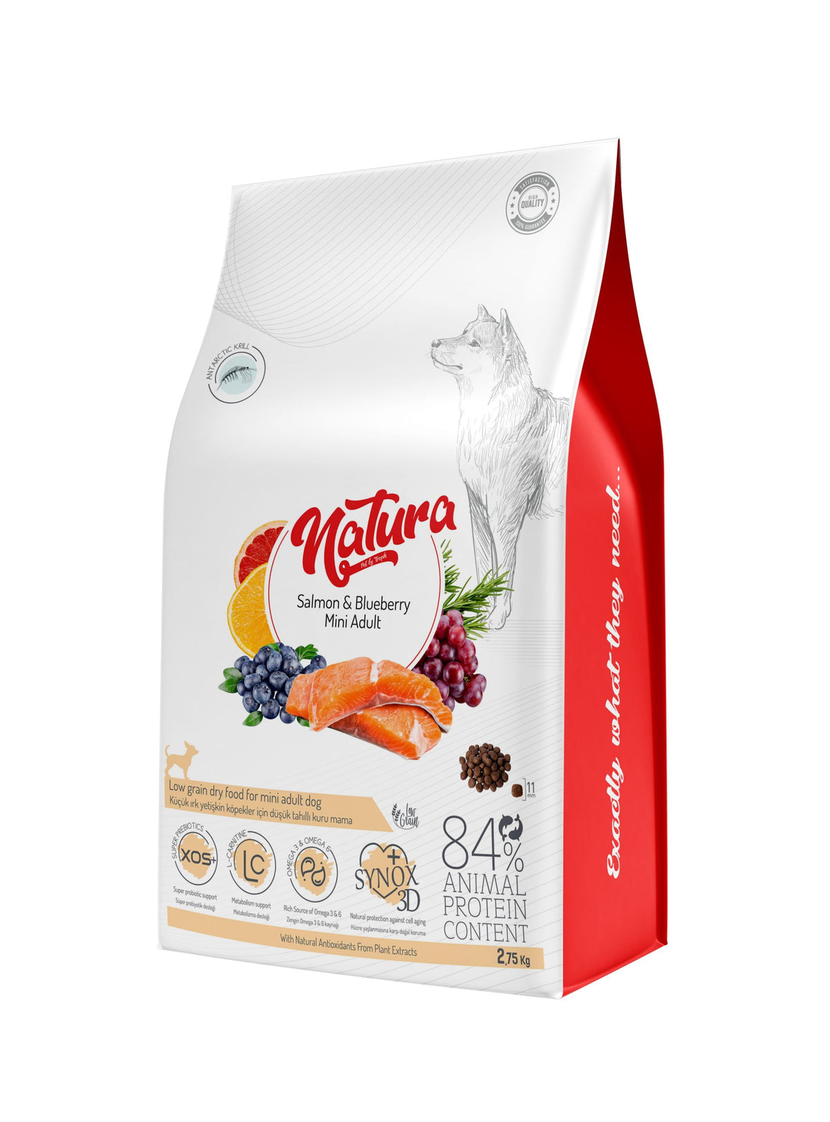 Natura Low Grain Mini Adult, (за малки кучета) със сьомга и боровинки, 2.75 кг
