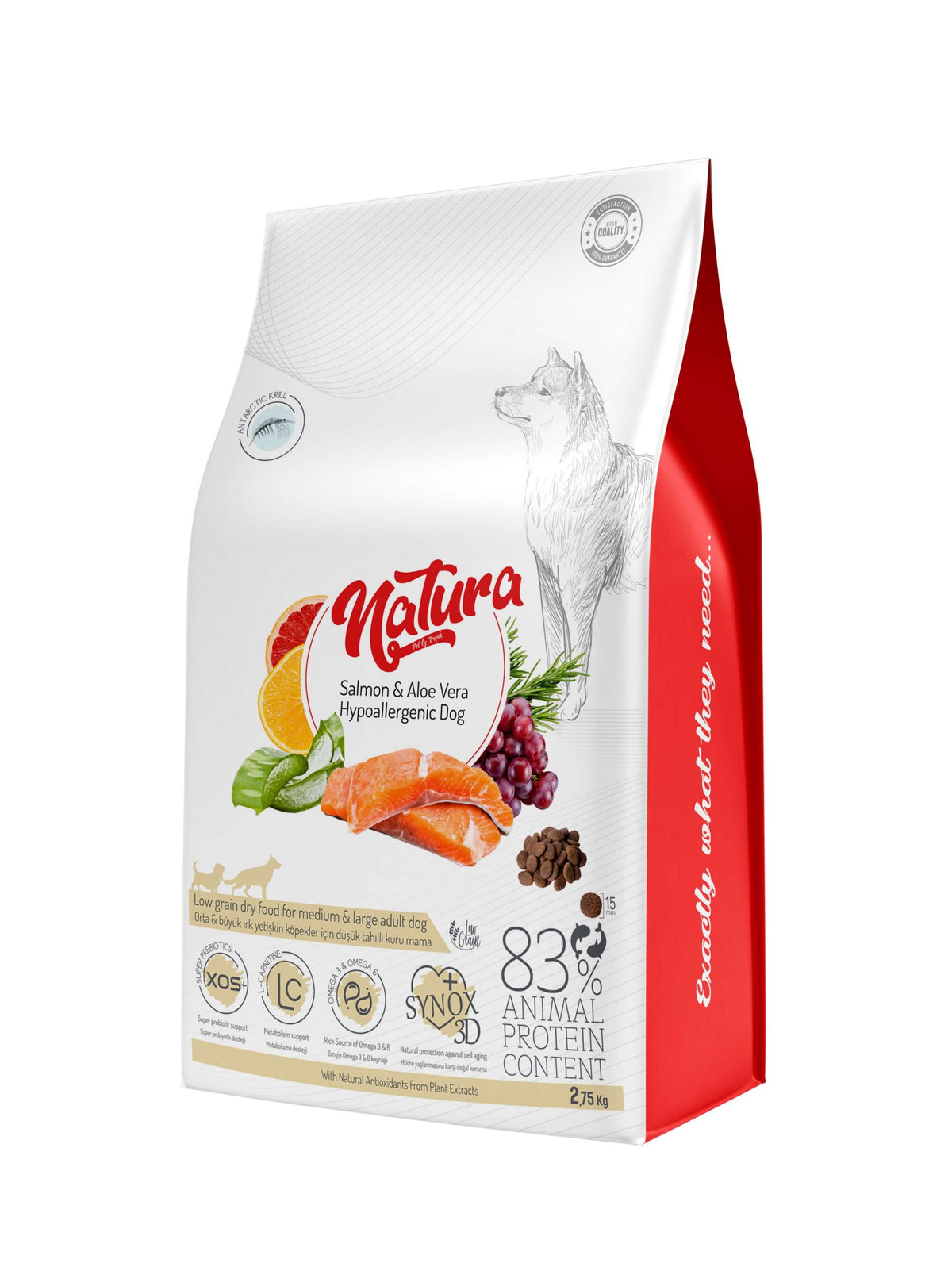 Хипоалергенна храна Natura за средни/големи кучета със сьомга и алое вера