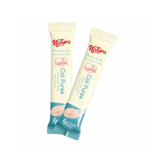 Пюре за котки Natura с пилешко и треска 5 × 12 г