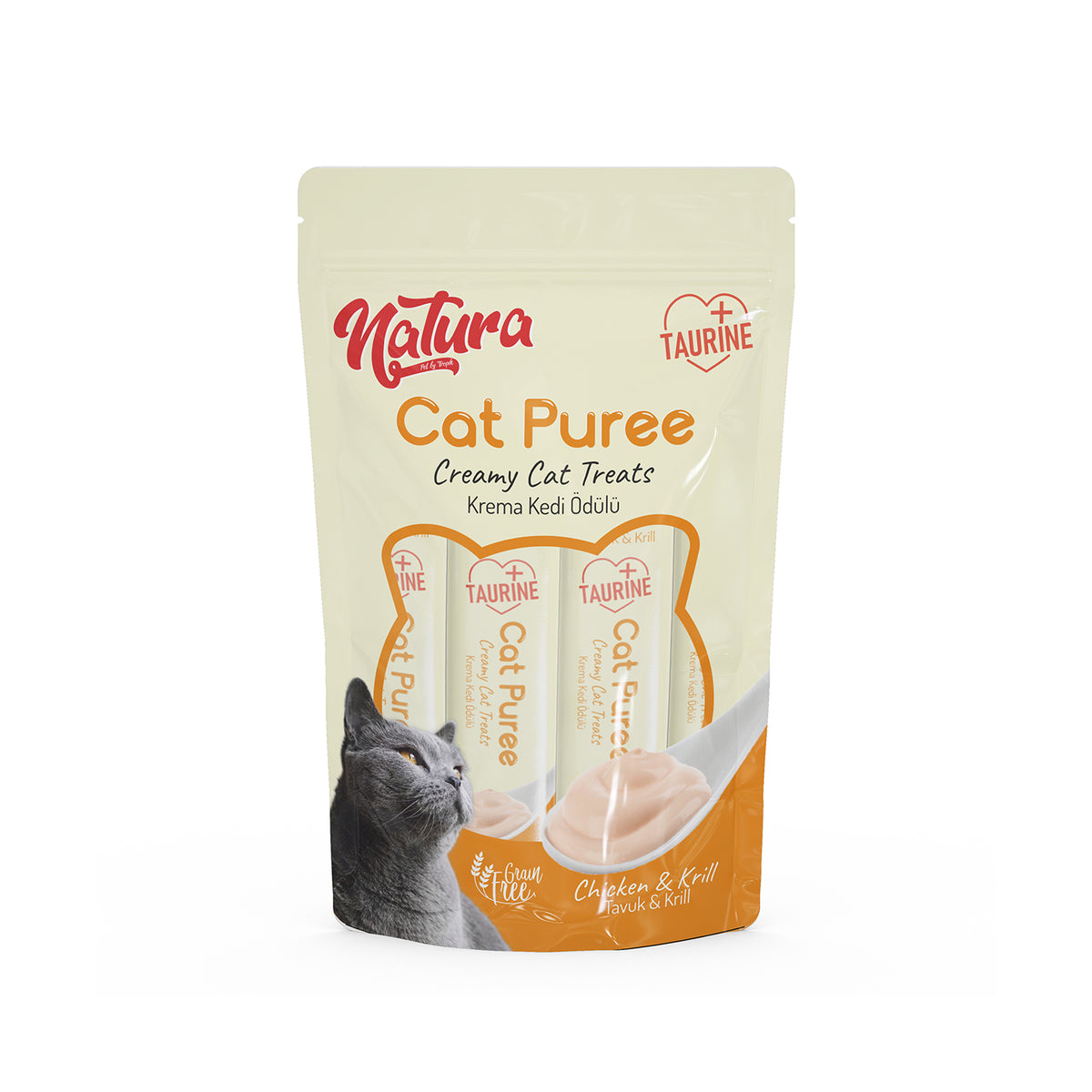 Пюре за котки Natura с пилешко и крил 5 × 12 г