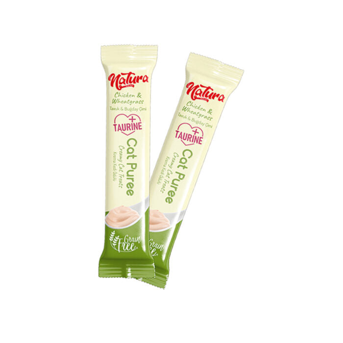Пюре за котки Natura с пилешко месо и житна трева 5 × 12 г