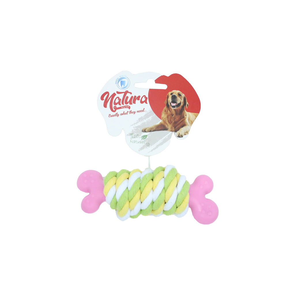 Играчка за кучета – Пластмасова костна играчка за кучета Natura със зъбно въже PTH-037 (14 см) 