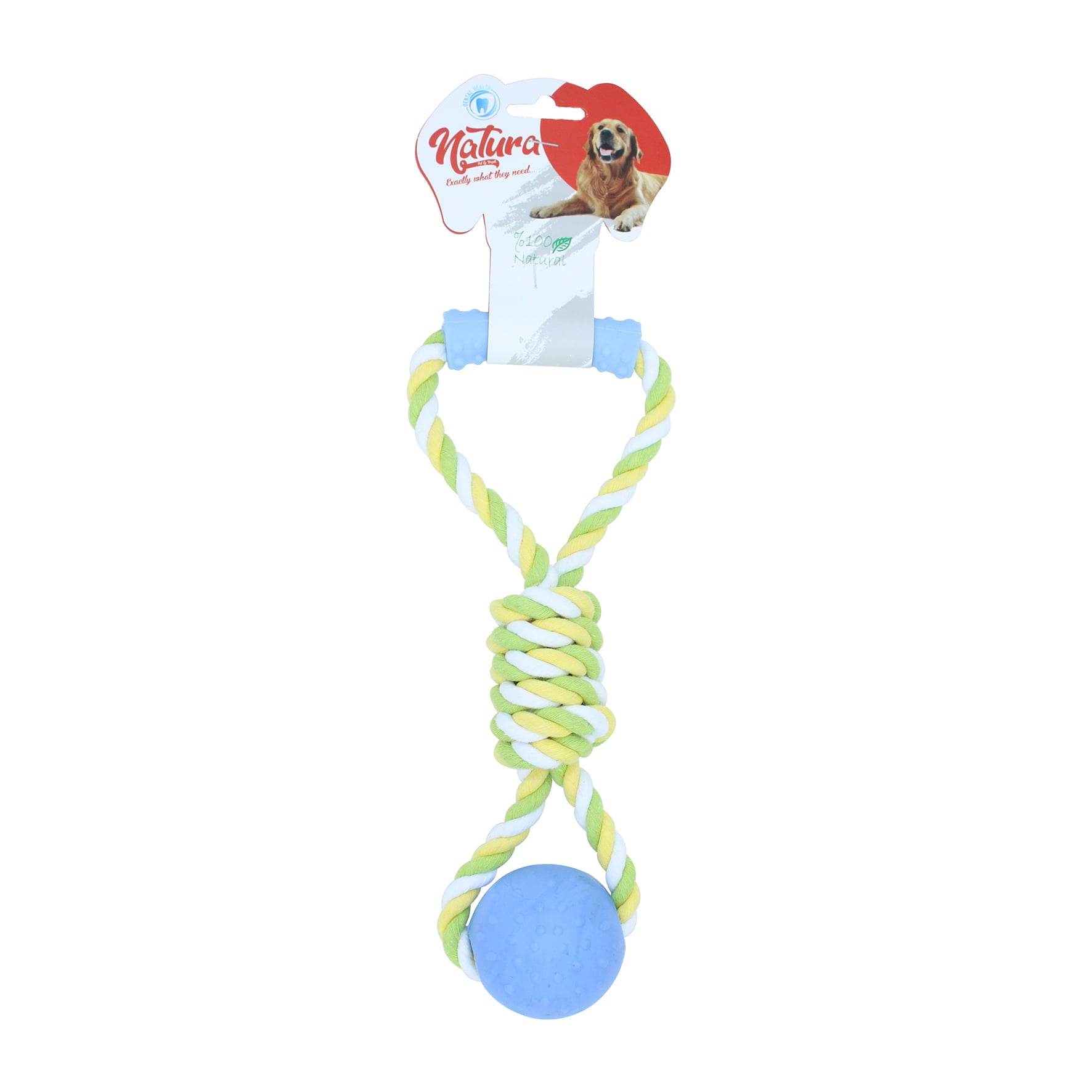 Играчка за кучета – Играчка за кучета Natura Pull Rope с пластмасова топка и дръжка PTH-046 (31 см) 