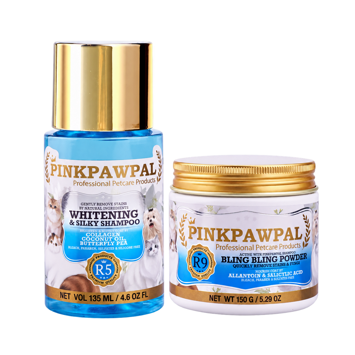 PinkPawPal Set Pete Galbene – Whitening & Silky Shampoo 135 ml + Bling Bling Powder 150 g