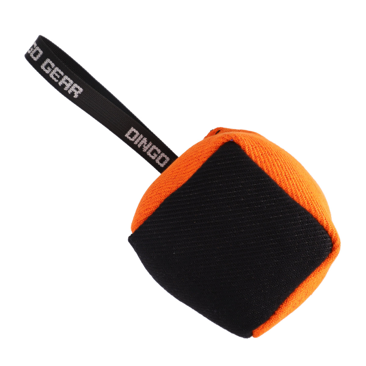 Dingo Gear – текстилна играчка тип пръстен за дърпане с дръжка, „куб“ 10 × 10 см